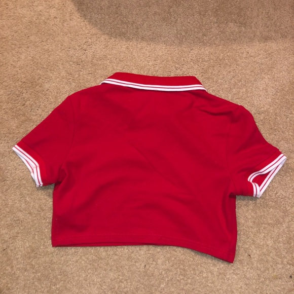 Collared Red with White Stripes Crop Top Size M - Picture 2 of 4
